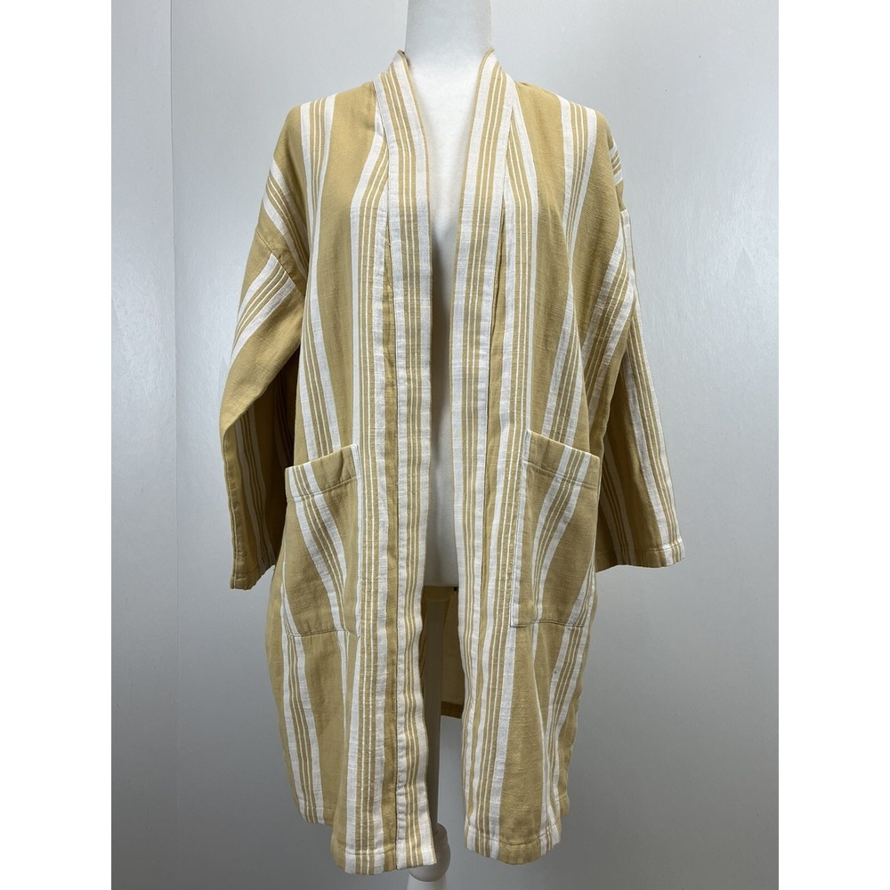 Eileen Fisher Reed Kimono Jacket Sz S/M Lagenlook 100% Organic Cotton Yellow